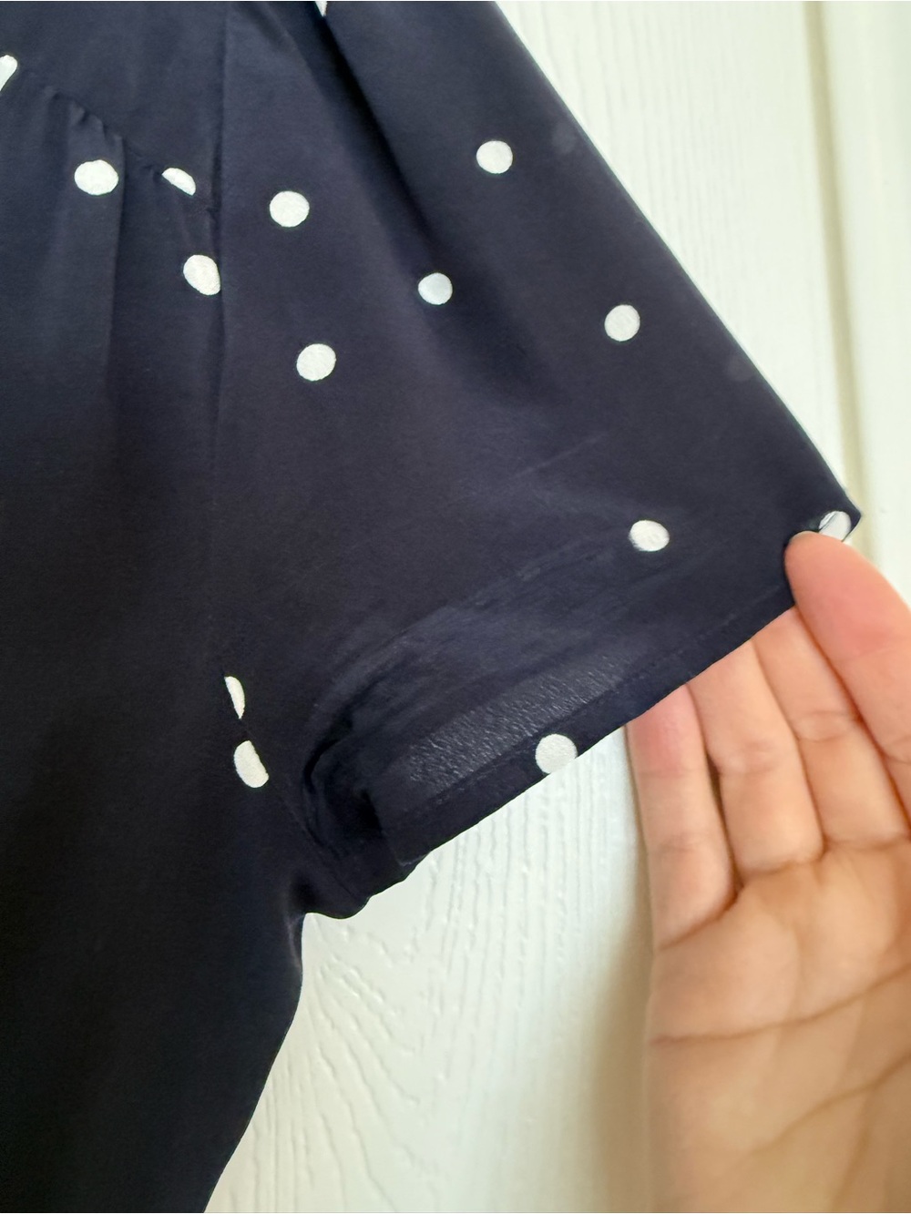 Sezane Anastasia Silk Wrap Dress Navy and White Polka Dot Mini Dress 38 - Picture 7 of 14